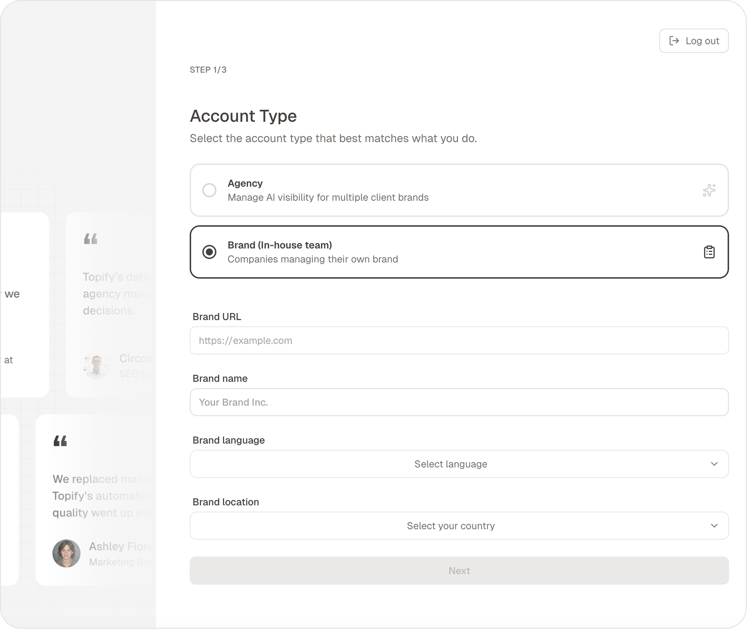 Enter Your Brand Name and URL